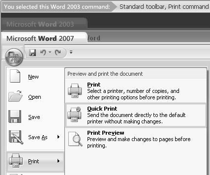 instructional message. 15. Now click the Print command and view the Word 2007 visual guide. 16.