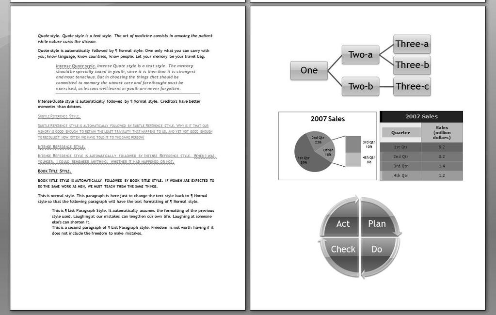 Exercise -- Use Themes to Format a Document (continued) 9. Using your mouse, hover over the Apex thumbnail. Notice that some of the colors change, and some of the page breaks change. 10.