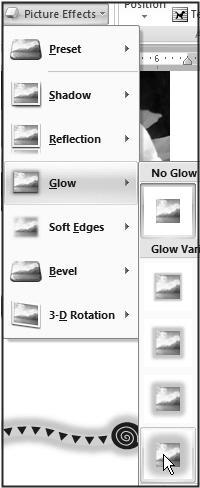 Browse the Glow options, and then click to apply your chosen Glow option to the clipart wavy border. 23.
