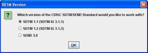 1 (SDTM- IG 3.1.1), SDTM 1.2 (SDTM-IG 3.1.2) and SEND v.3.0: When SEND 3.0 is chosen, the define.