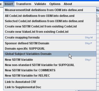 In order to create subject global variables, use the menu Insert -> Global Subject Variables Domain.