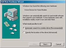 Windows Me 1. Once your Computer has started and you have connected your modem correctly you will be presented with the Add New Hardware Wizard.