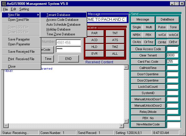 Chapter 4 CREATING A DATABASE The programming the AeGIS 9000 database can be done via a Modem or RS-232.