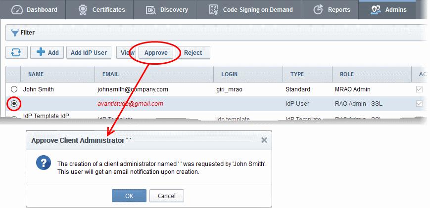 Once approved, an invitation mail will be sent to the new IdP user with a link to access the login page. The user account will be activated after clicking the link.