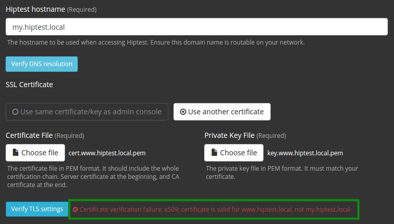 Once the certificate is valid, press "Save" button at the bottom of the page to apply changes and restart Hiptest and use