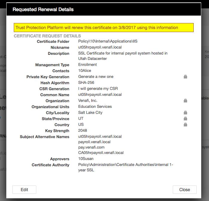 Renewal Details Allows you to review the values
