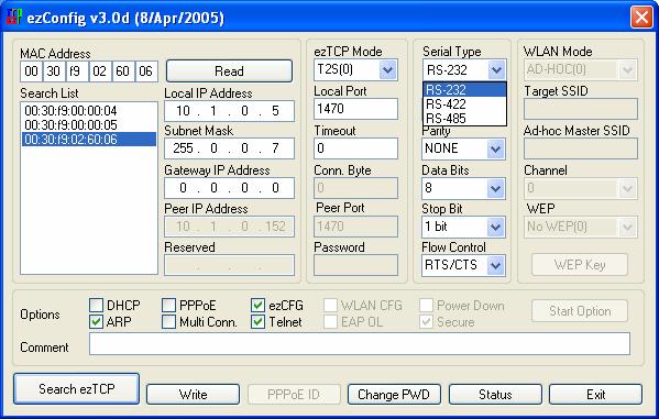 2. Setting Serial Interface To set serial interface use the ezconfig program.