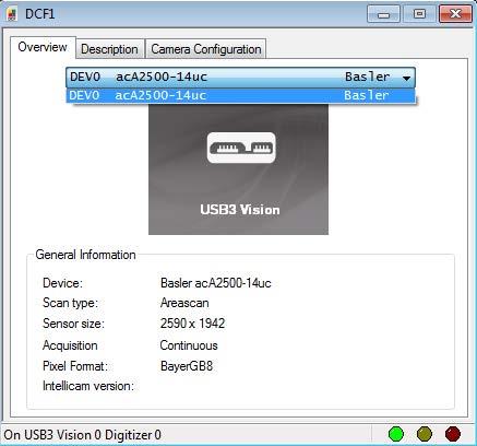 Figure 13: DCF1 Configuration Window If the driver settings for your USB camera are correct, the camera will be listed here.