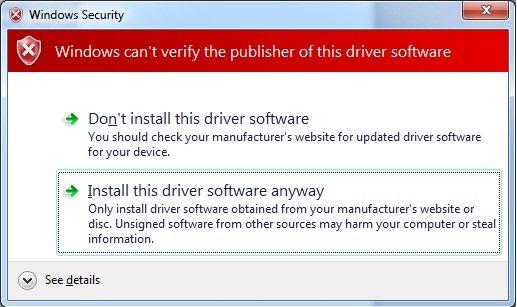Click Install this driver anyway to continue driver installation