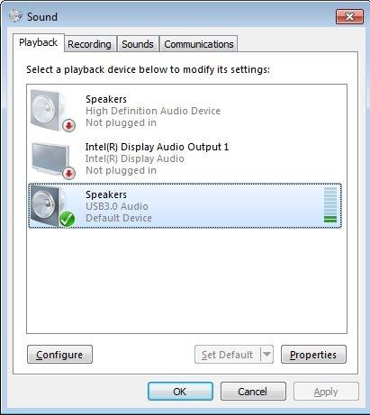 monitor. USB3.0 Audio will be the system default setting of audio device.