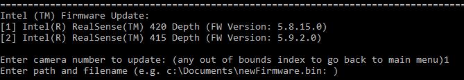firmware update process. 7. Prompt asks user to input file path of firmware.bin file.