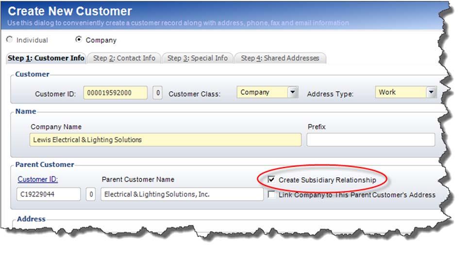 3. For the Parent Customer, click the Customer ID link and search for the parent company 4. Check Create Subsidiary Relationship 5.