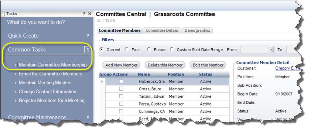 VIEWING COMMITTEE MEMBERS You can view past, present, and future members using the filter function on the Committee Members tab.