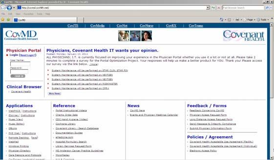 Logging into the Covenant Physician s Portal 1. Double click the CovMD icon.