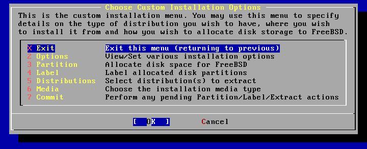 4. FreeBSD Installer: Custom 5 major steps 3. Partition your disk 4.