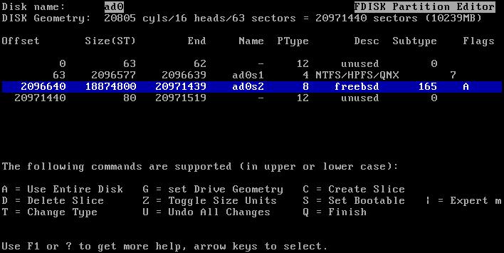 4. FreeBSD Installer: Partition (3) Press S to toggle