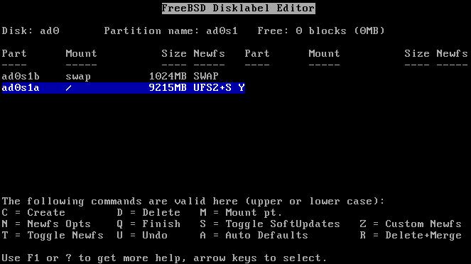 4. FreeBSD Installer: Label (3) Press Q to next