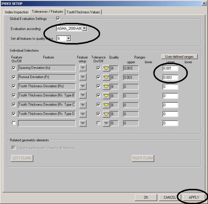 H. Click the Tolerances/Features tab. I. Check that Global Evaluation Settings is checked and the values are correct. J.
