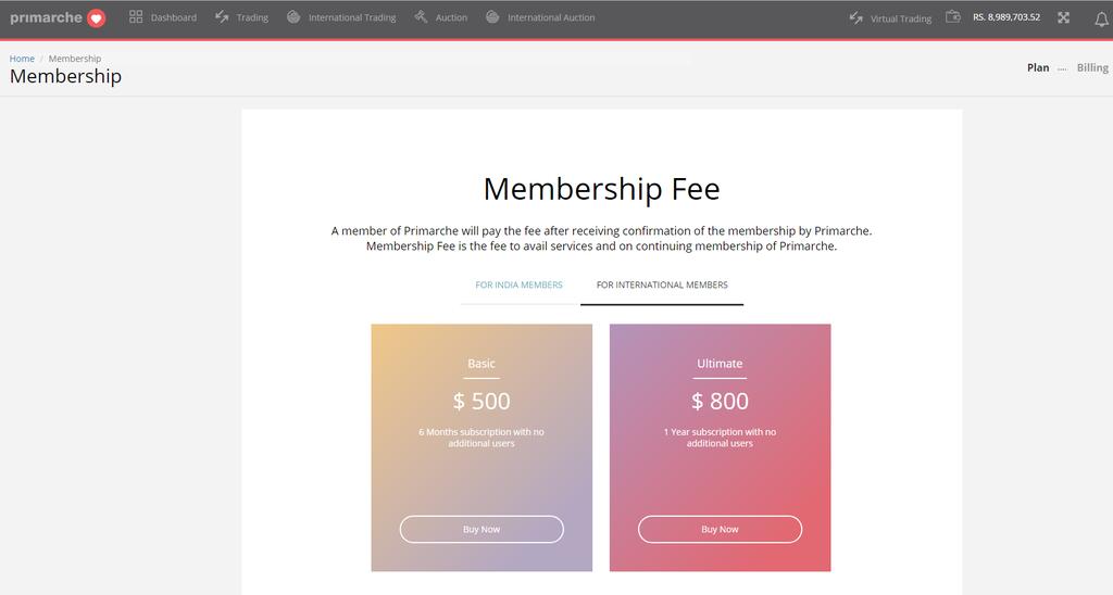 International Membership Fee International users have to buy Membership from 2 different plans available.