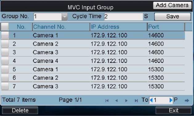 7. Tap OK to return to the MVC Input Group interface, where you can view the successfully added cameras for the current group. Figure 6.