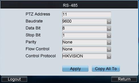 Figure 6.34 Operate Analog Matrix 6.2.4 Configuring RS-485 Parameters Purpose: The RS-485 parameters must be configured the same with that of the connected PTZ camera so as to realize the PTZ control.
