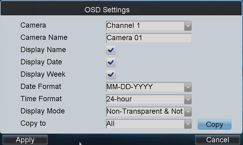 NVR only). Configuring OSD Settings 1. Tap Set of the OSD Settings to enter the OSD Settings interface. Figure 4.11 OSD Settings 2.