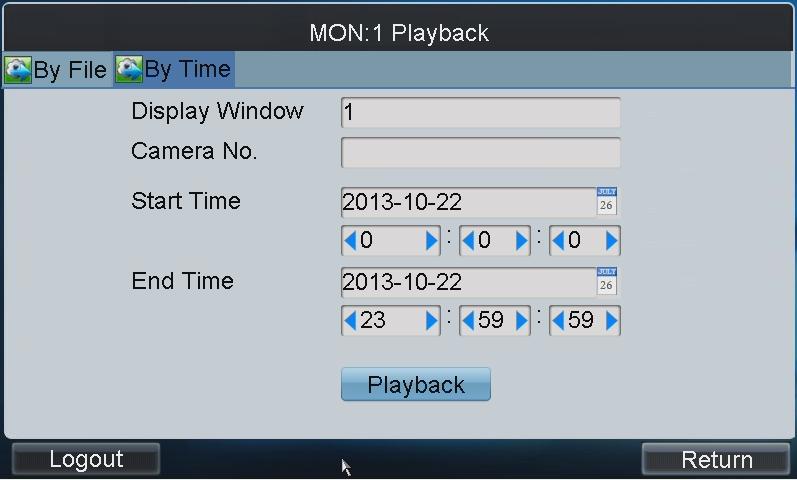 Tap the By Time tab to enter the Playback by Time settings interface. Figure 4.62 Playback by Time 2. Input the display window. Please refer to the window division mode in the Chapter 4.4.3 Output Settings before inputting the display window here.
