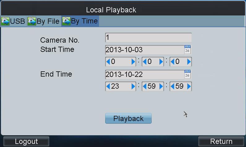 6. Select the file for playback from the list and tap Playback to play back the video file. 4.8.3 Playback by Time 1.