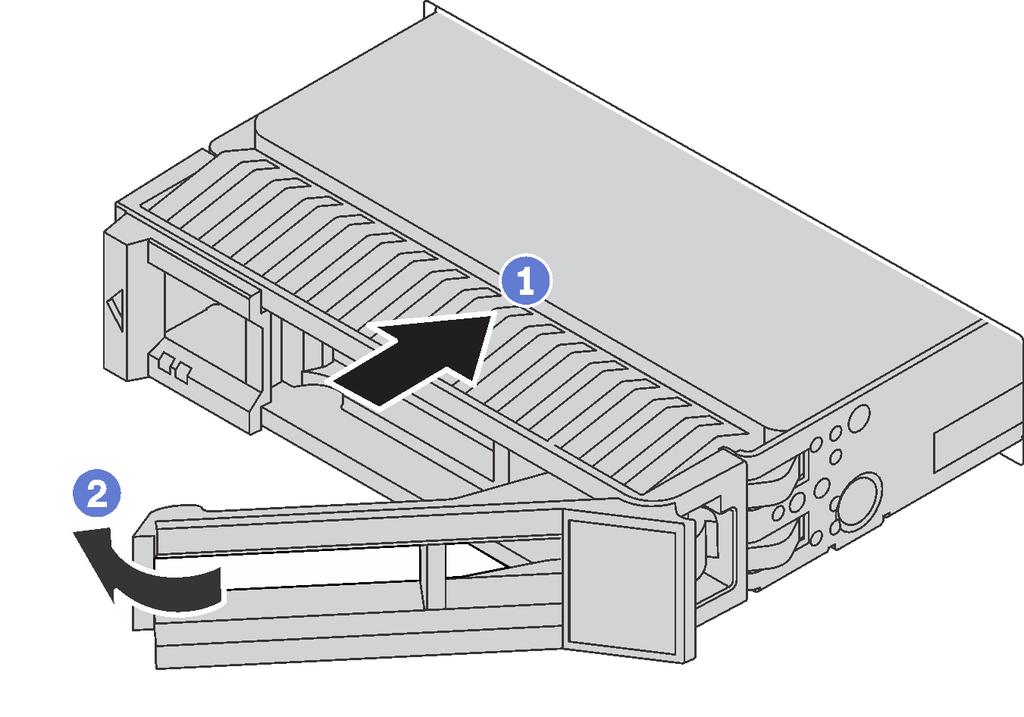 5-inch hot-swap drive installation Figure 58. 3.5-inch hot-swap drive installation Step 1. Ensure that the drive handle is in the open position.