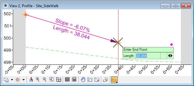 Create Sidewalk Profiles between the Pad and Lot 1. Select Vertical Geometry Profile Line Between Points. 2. Type in a Feature Name of Sidewalk Profile. 3. Snap to the left point. 4.