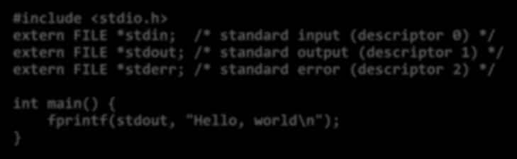 h) stdin (standard input) stdout (standard output) stderr (standard error) #include <stdio.