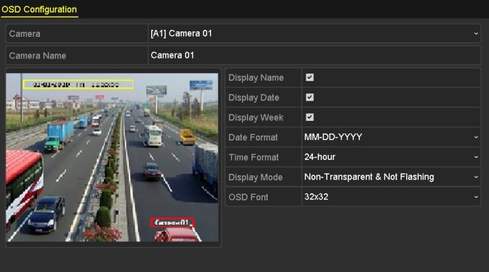 13.1 Configuring OSD Settings Chapter 13 Camera Settings You can configure the OSD (On-Screen Display) settings for the camera, including date/time, camera name, etc.