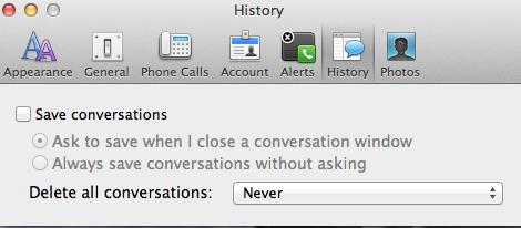 If you check the Save Conversations box, Lync will keep a record of all instant messages sent to and from you.