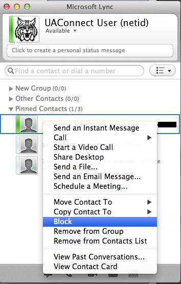 Blocking Contacts To block a contact so that they cannot contact you using