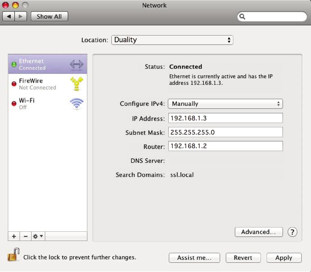 Setting Up Your DAW Section 5 Direct Network Connection (Macintosh) To create a new network location for the Duality console: On your computer go to System Preferences and click on the Network icon.
