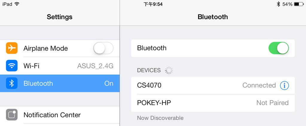 On the ipad, tap the Settings icon. 5. Tap General from the list of options that appears. 6. Tap Bluetooth. If Bluetooth is not enabled, swipe to enable it.