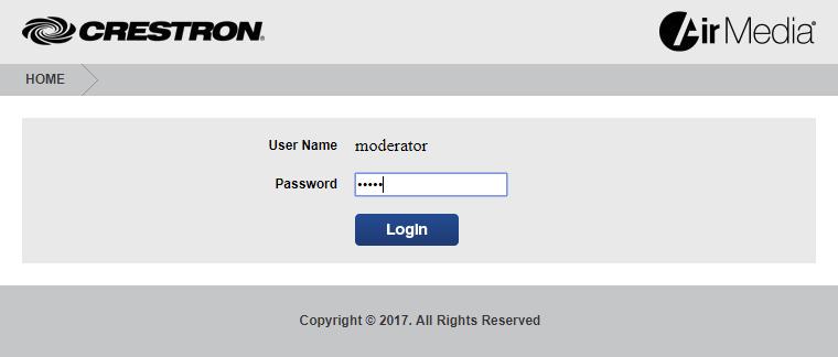Moderator Login Screen 3. Enter the moderator password (the default password is moderator ) and click Login.
