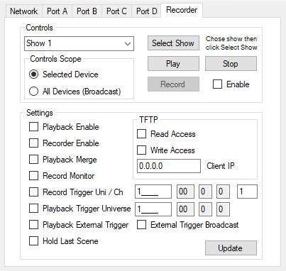 RECORDER TAB Please refer to the edmx PRO Recorder manual for more information. This functionality is common to all edmx PRO, LeDMX PRO and ultradmx2 PRO devices.