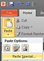 Home Tab How to Paste Special vectors on a Mac: a. Go to your source document and select a pre-existing vector object (chart, table, graph or other vector object). b. Copy it c.