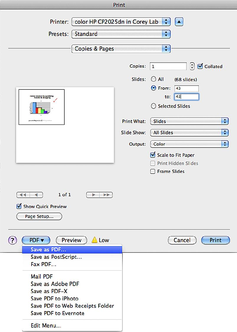 Print to PDF by selecting PDF button in the
