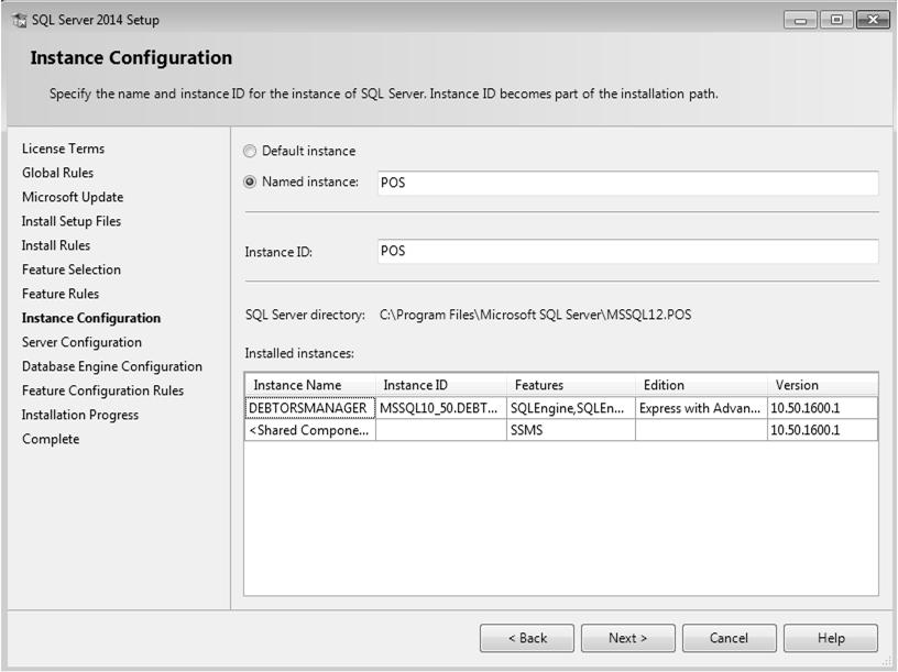 Configuration screen will display, select Named instance, type in POS The Server