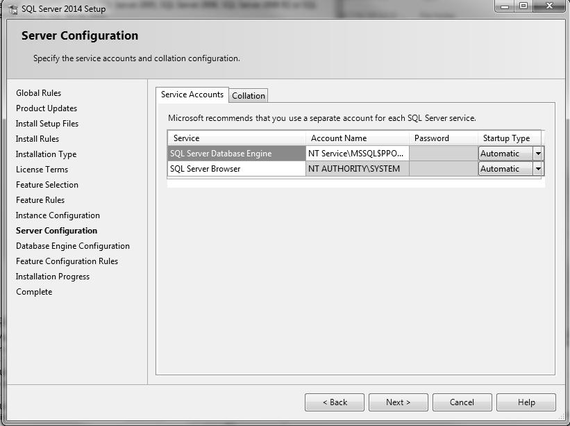 The Database Configuration screen will display, select Mixed Mode (SQL Server authentication and Windows authentication)
