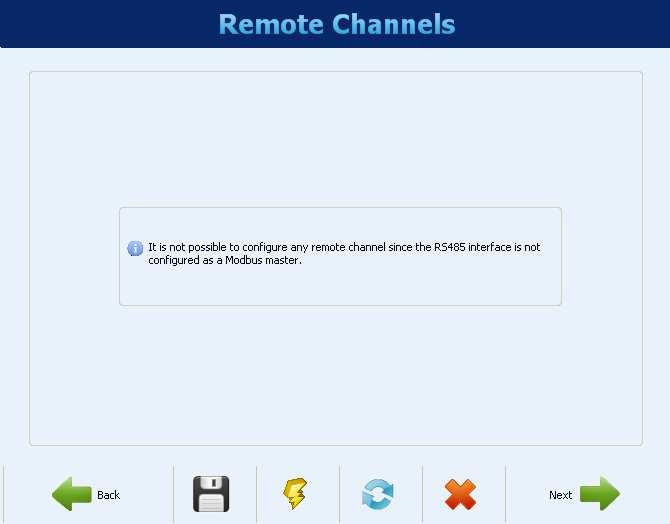 REMOTE CHANNELS CONFIGURATION The configuration of remote channels is only available when the RS485 interface has been configured as a Modbus master.