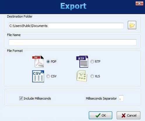 Data Export To export selected data, click on the Export button.