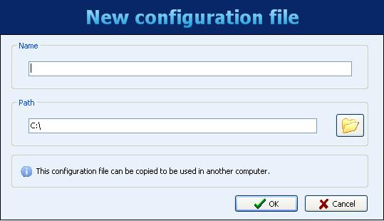 If the chosen option was to create a new configuration, you must specify a file where this configuration will be saved.