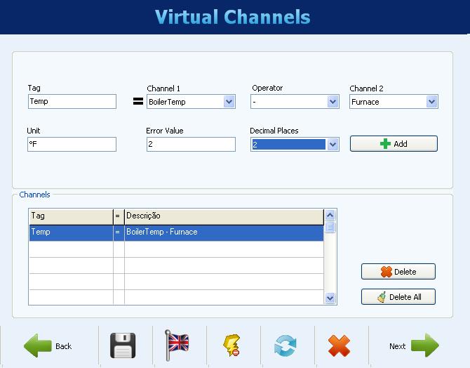 VIRTUAL CHANNELS CONFIGURATION The following screen allows the configuration of the virtual channels.