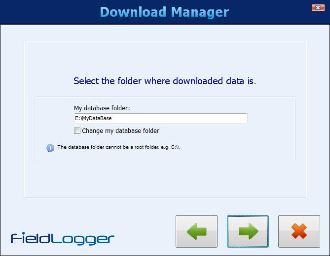 In the next screen, the database folder, where all FieldLogger s have