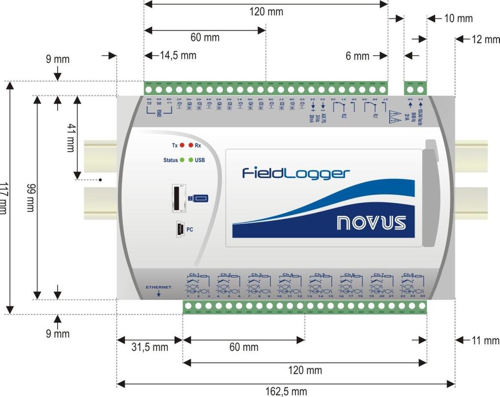 Dimensions: Without HMI module: Fig. 05 Dimensions of the FieldLogger without HMI module Fig.