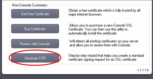 List' window which shows all domains that the utility discovered on your server: Select a domain and click 'Generate CSR' to open the 'Generate CSR' form.