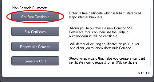 Get a free certificate Non-Comodo customers looking to test certificate functionality and compatibility before committing to a purchase can obtain a free Comodo certificate which is valid for 90 days.